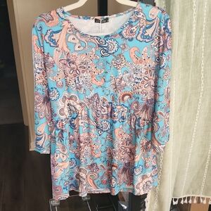 Chic Paisley Print Blouse in Blue and Pink